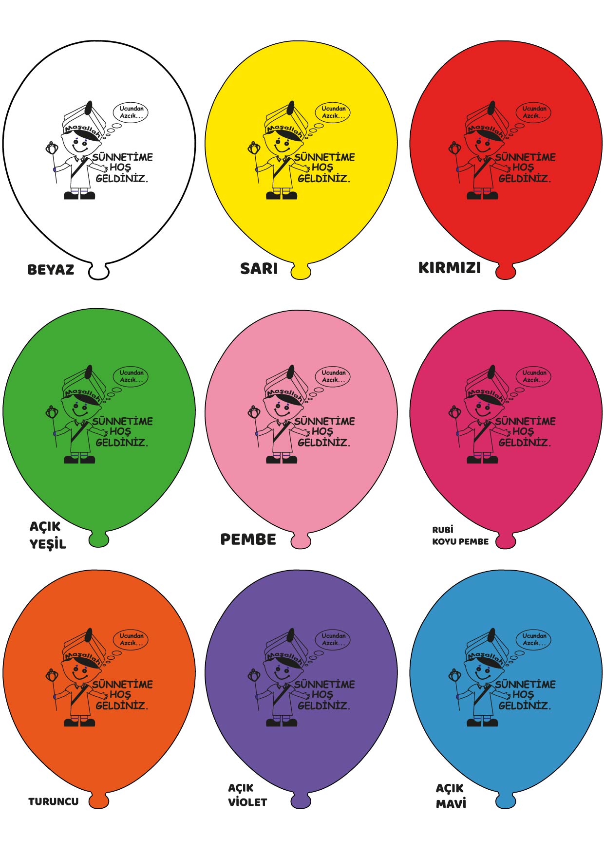 12" Sünnetime Hoşgeldiniz Baskılı Balon Karışık 1+1 - 100 Adet