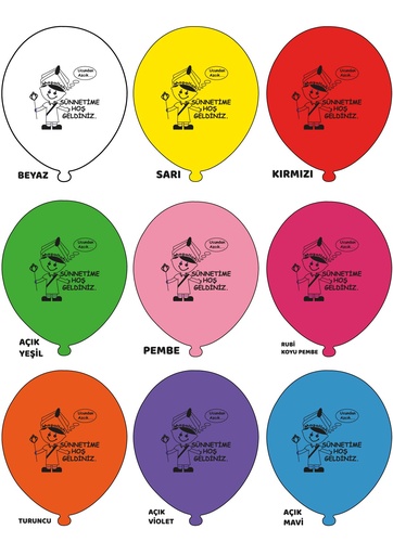 12" Sünnetime Hoşgeldiniz Baskılı Balon Karışık 1+1 - 100 Adet