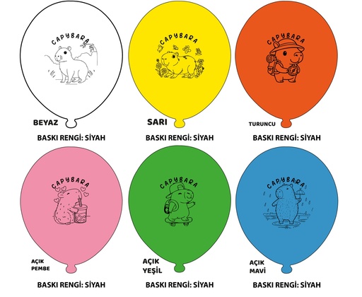 12" Capybara Baskılı Balon 1+1 - 100 Adet